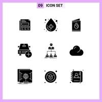 Universal Icon Symbols Group of 9 Modern Solid Glyphs of team plus card more add Editable Vector Design Elements