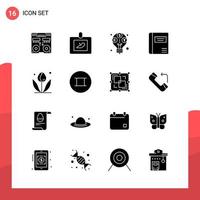 Pack of 16 Universal Glyph Icons for Print Media on White Background vector