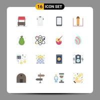 conjunto de 16 iconos de interfaz de usuario modernos signos de símbolos para lápiz de frutas huawei iphone paquete editable móvil de elementos de diseño de vectores creativos