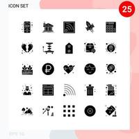 paquete de 25 signos y símbolos de glifos sólidos modernos para medios de impresión web, como elementos de diseño de vectores editables de cohetes de audio federales