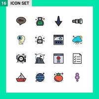 16 concepto de línea llena de color plano para sitios web móviles y aplicaciones flecha humana cámara de medios elementos de diseño de vectores creativos editables
