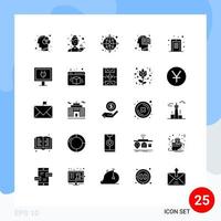 Modern Set of 25 Solid Glyphs Pictograph of mind head tea education web Editable Vector Design Elements