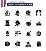 16 signos de glifos sólidos para el día de la independencia de EE. UU. Desplazamiento americano Ocio de EE. UU. Elementos de diseño vectorial editables del día de EE. UU. vector