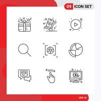 Stock Vector Icon Pack of 9 Line Signs and Symbols for aperture ui trolley basic search Editable Vector Design Elements