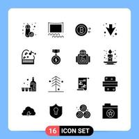 16 Solid Black Icon Pack Glyph Symbols for Mobile Apps isolated on white background 16 Icons Set vector