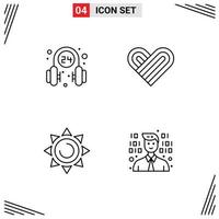 User Interface Pack of 4 Basic Filledline Flat Colors of headphone shinning service love development Editable Vector Design Elements