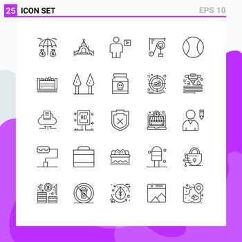 User Interface Pack of 25 Basic Lines of tennis ball human science machine machine Editable Vector Design Elements