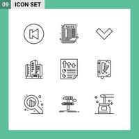 Pictogram Set of 9 Simple Outlines of page data down arrows building Editable Vector Design Elements