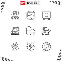 9 User Interface Outline Pack of modern Signs and Symbols of file tablets drawer pills suburban Editable Vector Design Elements