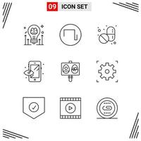 9 Icons Line Style Grid Based Creative Outline Symbols for Website Design Simple Line Icon Signs Isolated on White Background 9 Icon Set vector