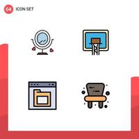 Group of 4 Modern Filledline Flat Colors Set for merroir document heard basketball folder Editable Vector Design Elements