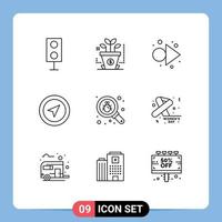 9 Universal Outline Signs Symbols of search bug arrow pin map Editable Vector Design Elements