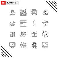 User Interface Pack of 16 Basic Outlines of align alert blog cloud man Editable Vector Design Elements