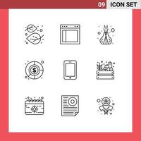 Universal Icon Symbols Group of 9 Modern Outlines of cell economy text accounting spa Editable Vector Design Elements