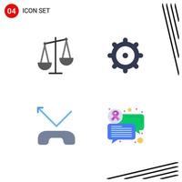 conjunto moderno de 4 iconos planos pictograma de balance chat libra señal de llamada elementos de diseño vectorial editables vector