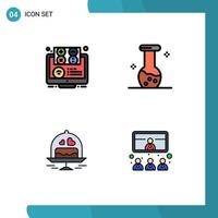 Modern Set of 4 Filledline Flat Colors Pictograph of elearning chemistry education analysis plate Editable Vector Design Elements