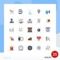 paquete de 25 signos y símbolos modernos de colores planos para medios de impresión web, como configuración de mapa de avatar, ubicación, vacaciones, elementos de diseño de vectores editables