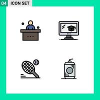 User Interface Pack of 4 Basic Filledline Flat Colors of classroom ball student cap sport Editable Vector Design Elements