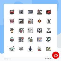 paquete de 25 modernos signos y símbolos de colores planos de línea rellena para medios de impresión web, como elementos de diseño de vectores editables de agua analítica de correo electrónico de barra de monitor