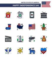 Flat Filled Line Pack of 16 USA Independence Day Symbols of festivity celebration cell st irish Editable USA Day Vector Design Elements