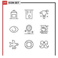 9 iconos generales para el diseño de sitios web, impresión y aplicaciones móviles 9 símbolos de contorno signos aislados sobre fondo blanco 9 paquete de iconos vector