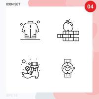 paquete de 4 modernos signos y símbolos de colores planos de línea rellena para medios de impresión web, como libros de compras irlandeses de chaqueta, ver elementos de diseño de vectores editables