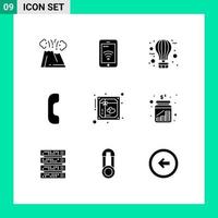 Group of 9 Modern Solid Glyphs Set for heart call wifi answer hot Editable Vector Design Elements