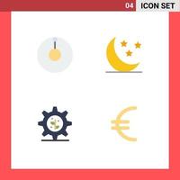 Pack of 4 creative Flat Icons of astronomy euro cloud gear 5 Editable Vector Design Elements