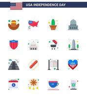 16 Creative USA Icons Modern Independence Signs and 4th July Symbols of seurity american flower usa city Editable USA Day Vector Design Elements