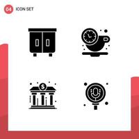 Group of 4 Solid Glyphs Signs and Symbols for decor banking interior rest power Editable Vector Design Elements