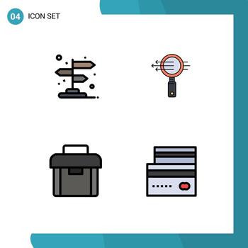4 Thematic Vector Filledline Flat Colors and Editable Symbols of arrow business pointer e search suitcase Editable Vector Design Elements