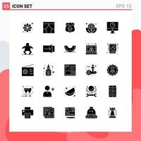 Set of 25 Vector Solid Glyphs on Grid for computer environment window ecology security Editable Vector Design Elements