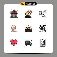 Universal Icon Symbols Group of 9 Modern Filledline Flat Colors of pipe snack flag movie popcorn Editable Vector Design Elements