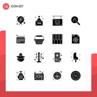 Universal Icon Symbols Group of 16 Modern Solid Glyphs of appointment view board search shop Editable Vector Design Elements