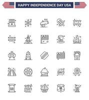 25 USA Line Pack of Independence Day Signs and Symbols of garland usa big gun american icecream Editable USA Day Vector Design Elements