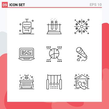 9 concepto de esquema para sitios web móviles y aplicaciones código de computadora celebración codificación luz elementos de diseño vectorial editables vector