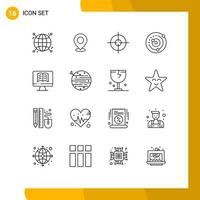 Modern Set of 16 Outlines Pictograph of planets orbiting orbit pin target aim Editable Vector Design Elements