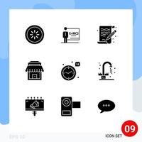 Mobile Interface Solid Glyph Set of 9 Pictograms of love shop room real file Editable Vector Design Elements