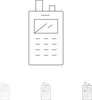 conjunto de iconos de línea negra en negrita y delgada inalámbrica del receptor de radio del teléfono vector