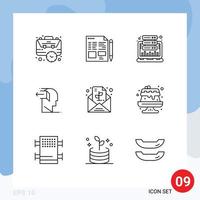 9 User Interface Outline Pack of modern Signs and Symbols of out mind education door statistic Editable Vector Design Elements