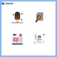 Group of 4 Modern Flat Icons Set for cream video analysis chart blog Editable Vector Design Elements