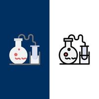 Tube Flask Lab Science  Icons Flat and Line Filled Icon Set Vector Blue Background