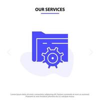 Our Services Folder Setting Gear Computing Solid Glyph Icon Web card Template vector