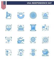 paquete azul de 16 símbolos del día de la independencia de estados unidos de escudo elementos de diseño vectorial del día de estados unidos editables de la casa blanca de estados unidos vector