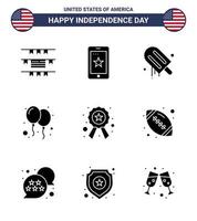 9 Solid Glyph Signs for USA Independence Day star badge cream party celebrate Editable USA Day Vector Design Elements