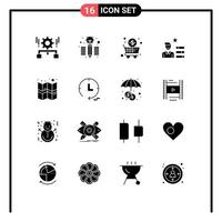 User Interface Pack of 16 Basic Solid Glyphs of location personal business magnifier find job Editable Vector Design Elements