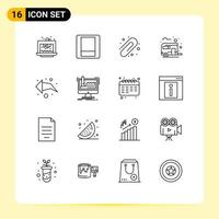 User Interface Pack of 16 Basic Outlines of left summer back to school camping bus way Editable Vector Design Elements