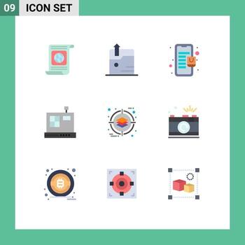 Pictogram Set of 9 Simple Flat Colors of management business bag e cashbox Editable Vector Design Elements