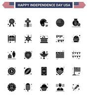 USA Independence Day Solid Glyph Set of 25 USA Pictograms of american bag football dollar thanksgiving Editable USA Day Vector Design Elements
