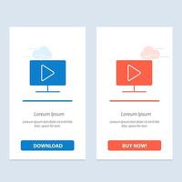 Monitor Computer Video Play  Blue and Red Download and Buy Now web Widget Card Template vector